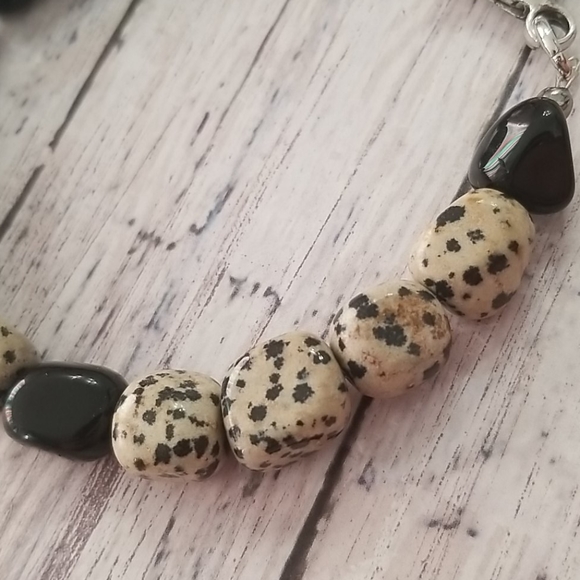Dalmatian Jasper, Black Obsidian bracelet - Picture 8 of 8